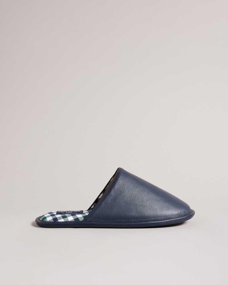 Navy Ted Baker Ardin Leather Mule Slippers | US0002171