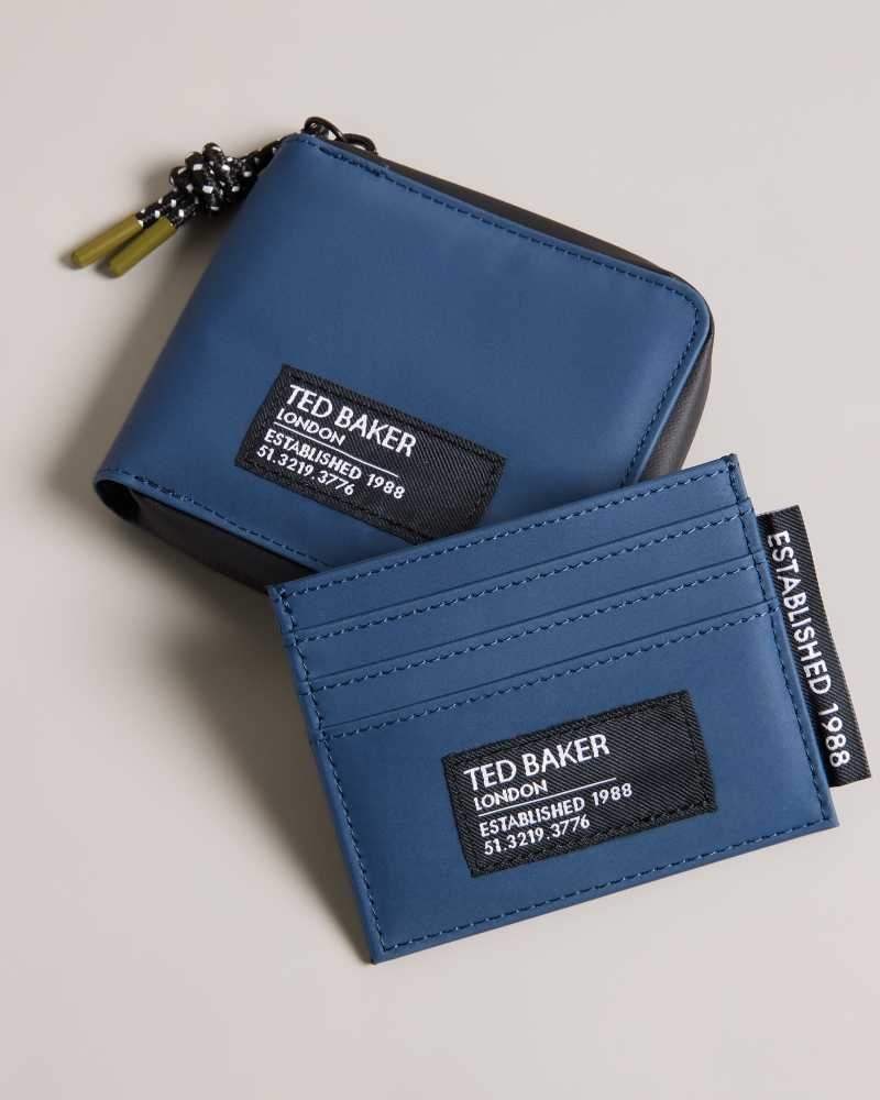 Navy Ted Baker Bentch Rubberised Wallet And Cardholder Giftset Cardholders | US0001427