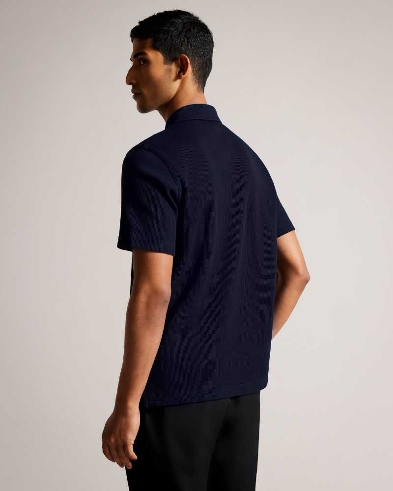 Navy Ted Baker Bute Short Sleeve Regular Fit Textured Polo Shirt | US0000505