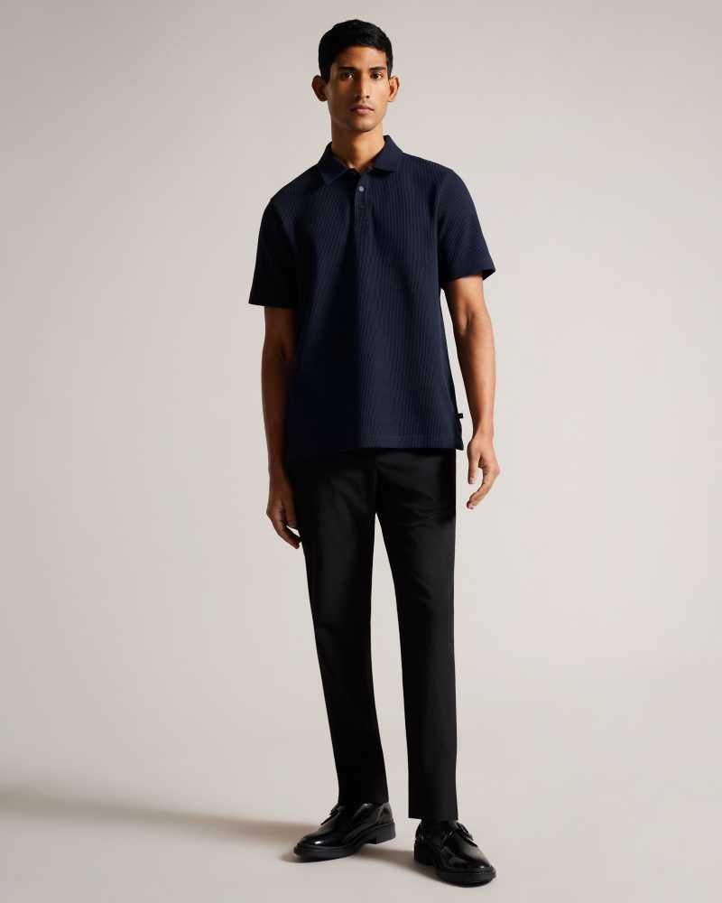 Navy Ted Baker Bute Short Sleeve Regular Fit Textured Polo Shirt | US0000505