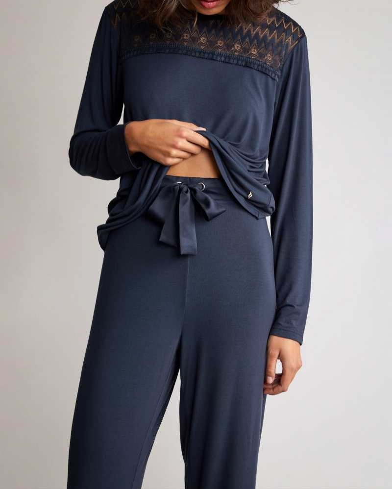 Navy Ted Baker Chelser Modal Long Sleeve Pyjama Set | US0000443