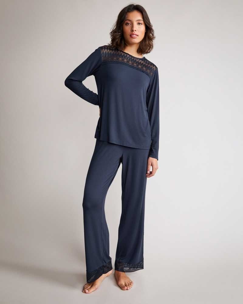 Navy Ted Baker Chelser Modal Long Sleeve Pyjama Set | US0000443