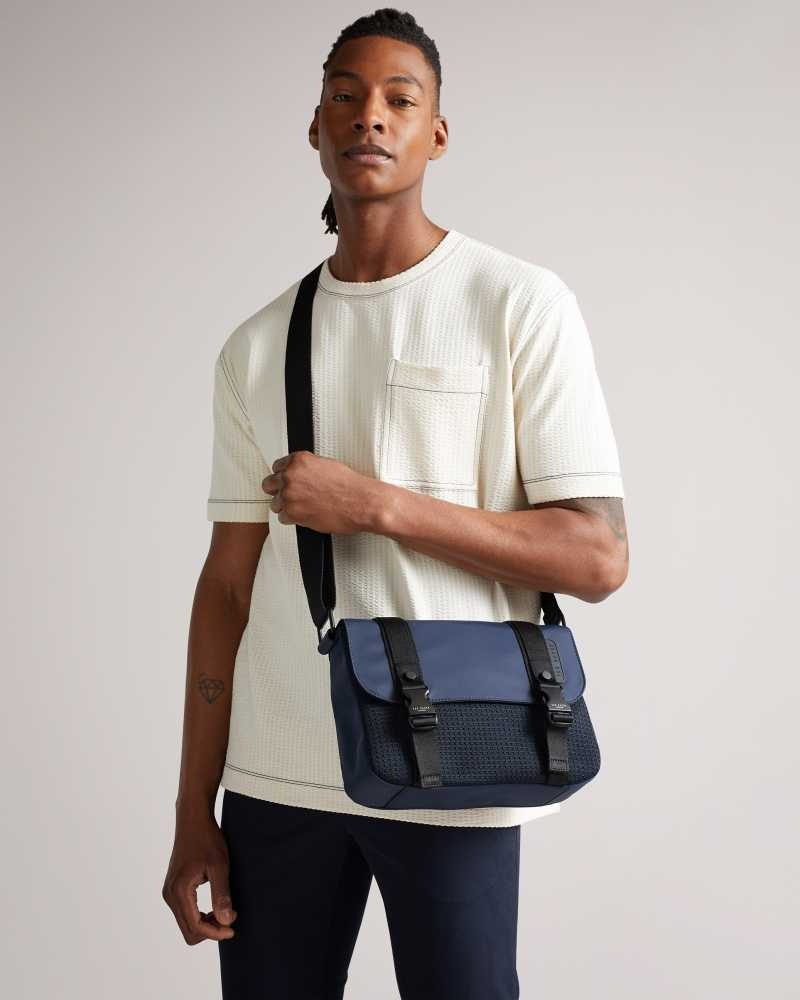 Navy Ted Baker Commbo Knit Nylon Satchel | US0001468