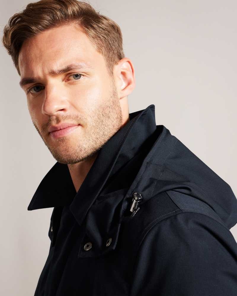 Navy Ted Baker Comptun Rain Mac With Removable Hood And Lining Jackets | US0000292