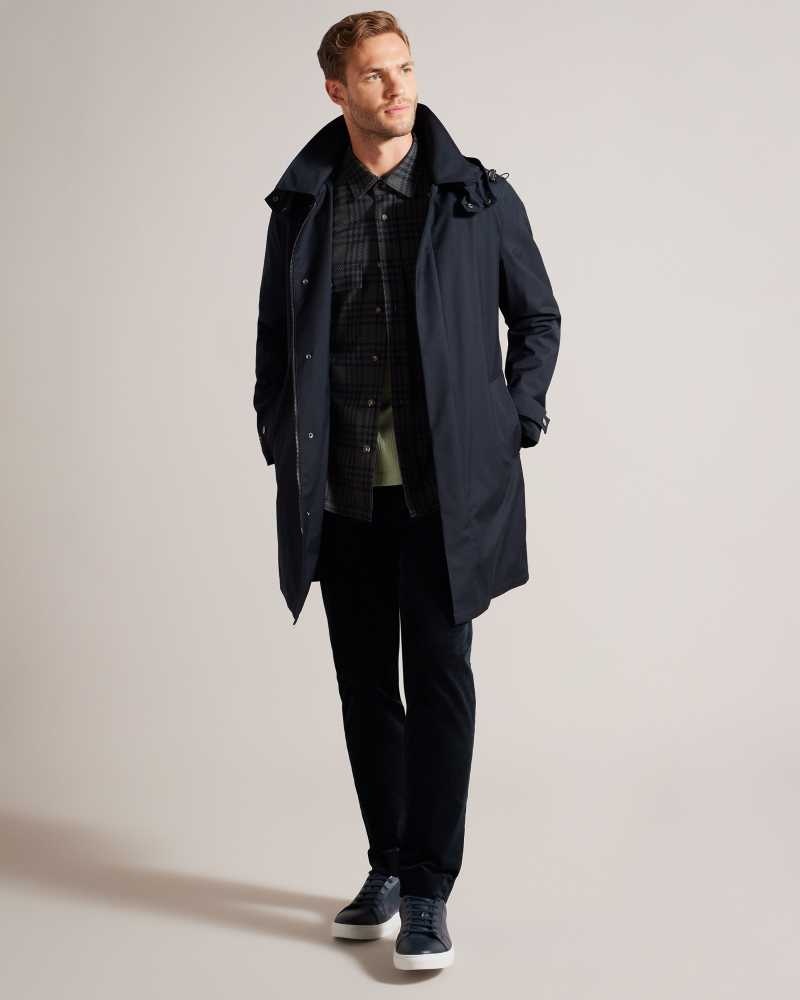 Navy Ted Baker Comptun Rain Mac With Removable Hood And Lining Jackets | US0000292