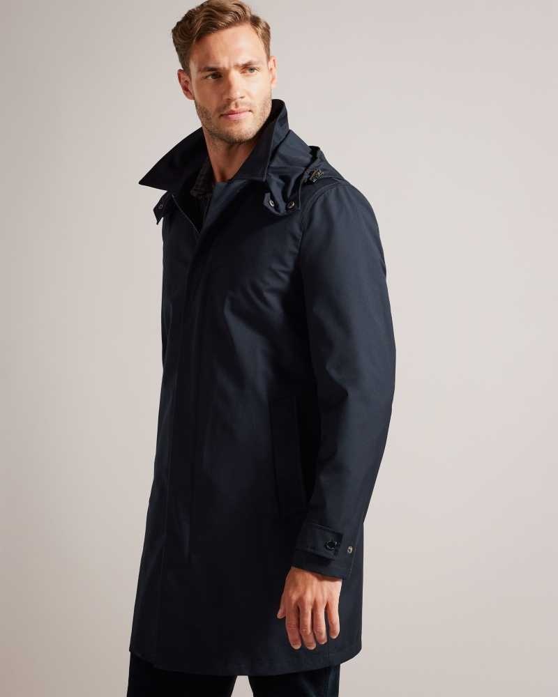 Navy Ted Baker Comptun Rain Mac With Removable Hood And Lining Jackets | US0000292