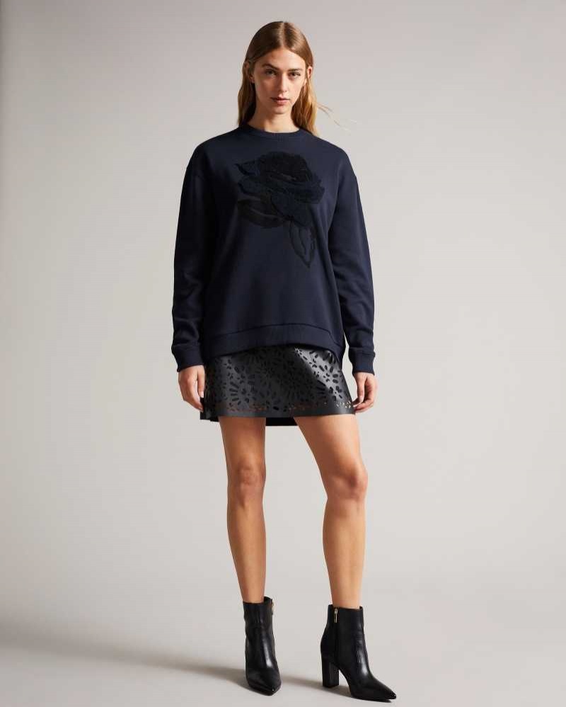 Navy Ted Baker Darsena Flower Graphic Sweat | US0001000