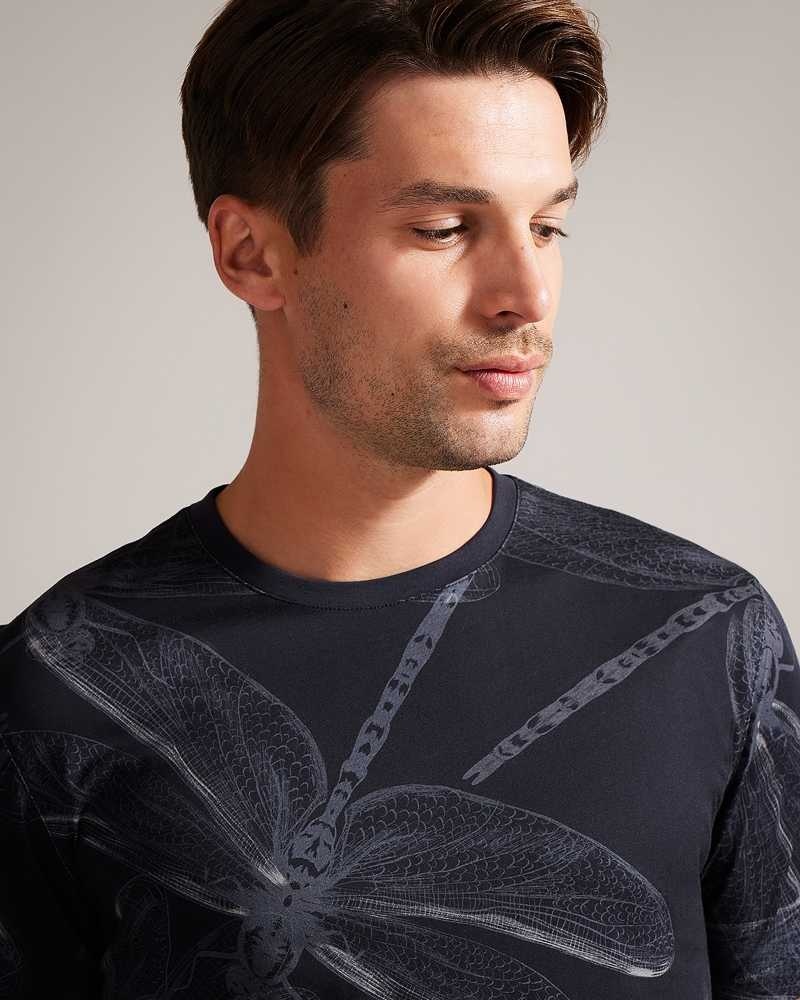 Navy Ted Baker Deshez Short Sleeve Dragonfly T-Shirt | US0000900