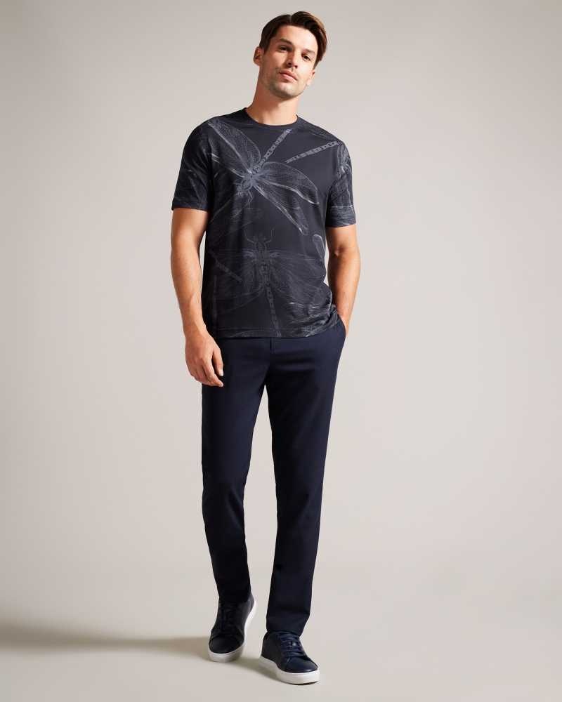 Navy Ted Baker Deshez Short Sleeve Dragonfly T-Shirt | US0000900