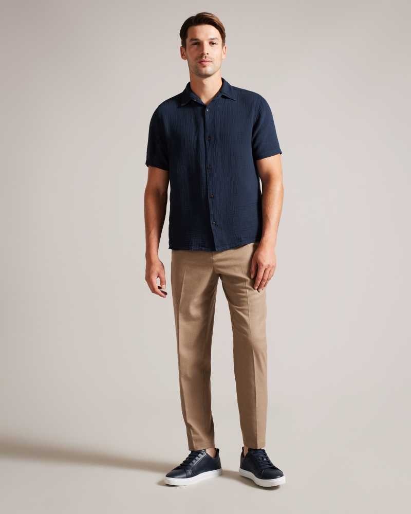 Navy Ted Baker Digmer Short Sleeve Lightweight Textured Shirt | US0000618