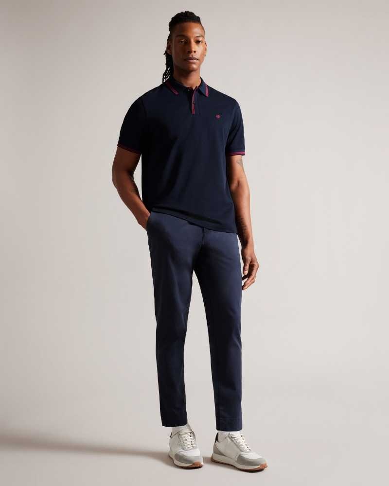 Navy Ted Baker Dynam Monogram Diamond Knit Polo Shirt | US0000479