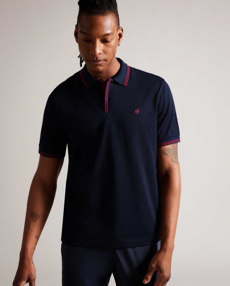 Navy Ted Baker Dynam Monogram Diamond Knit Polo Shirt | US0000479