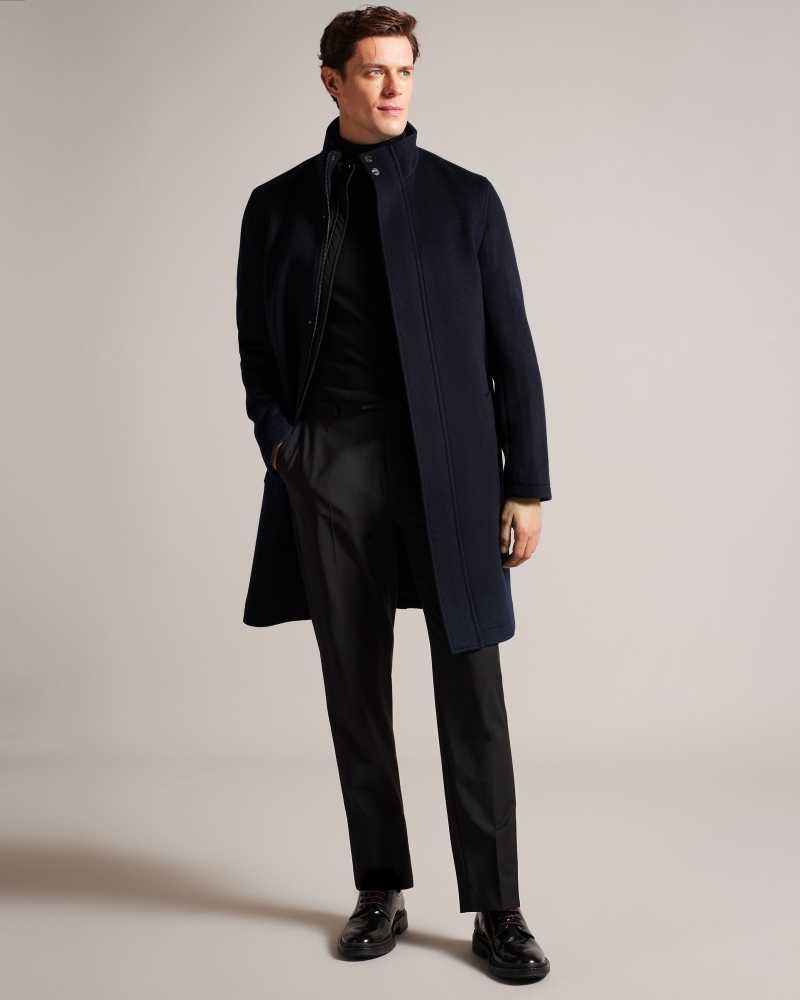 Navy Ted Baker Ederson Wool Blend Funnel Neck Coat Coats | US0000186