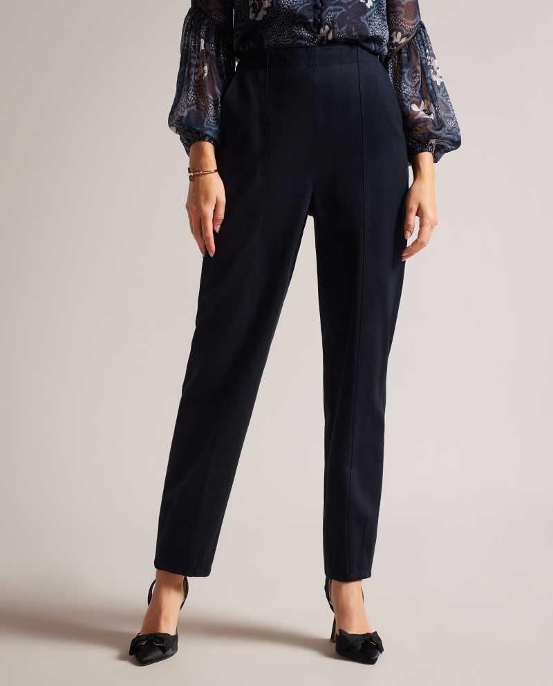 Navy Ted Baker Eliona Barrel Trousers With Pin Tuck Detail | US0001126