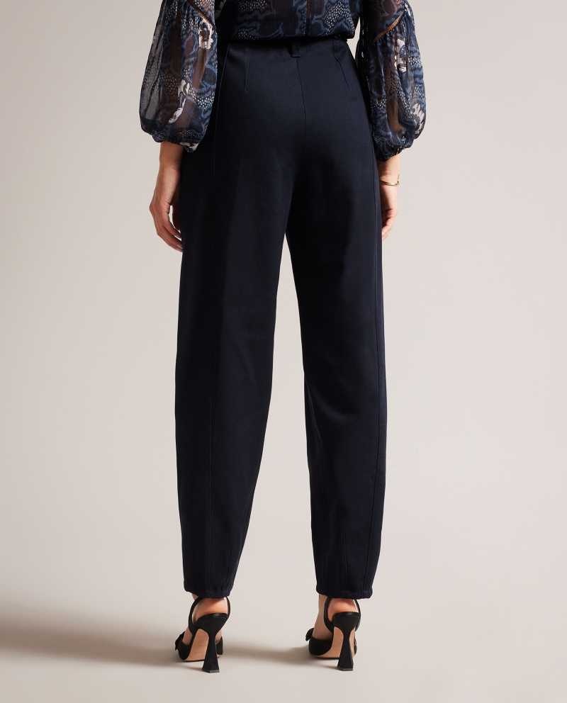 Navy Ted Baker Eliona Barrel Trousers With Pin Tuck Detail | US0001126