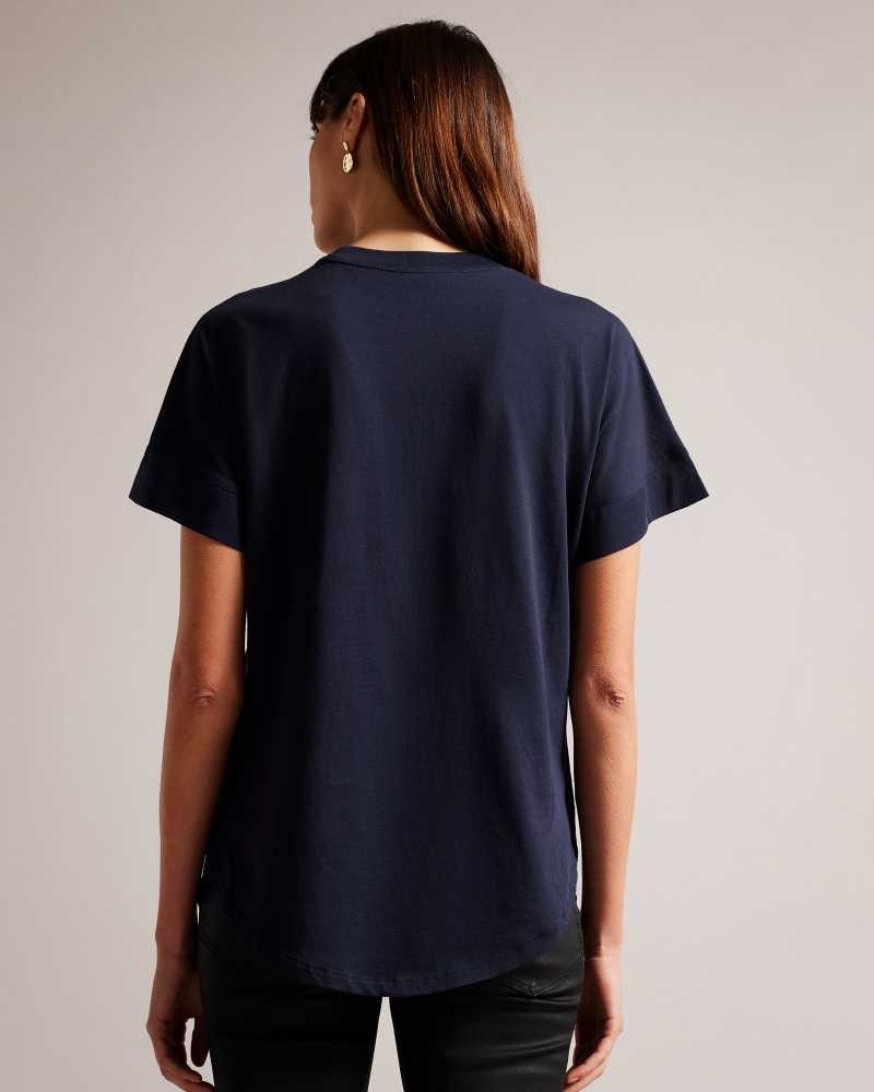 Navy Ted Baker Erisana Easy Fit Grown Up Sleeve Tee | US0001036