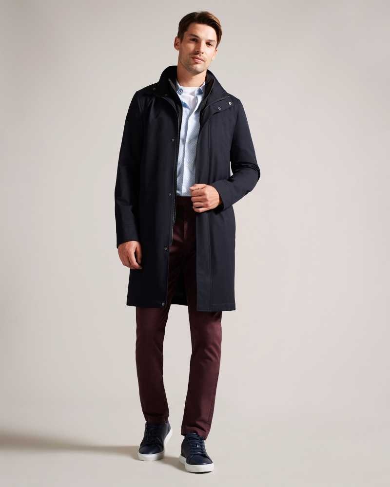 Navy Ted Baker Erolson Longline Funnel Neck Coat Coats | US0000198