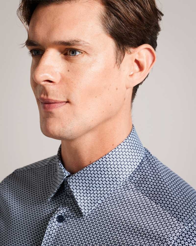 Navy Ted Baker Faenza Long Sleeve Geometric Shirt | US0000635