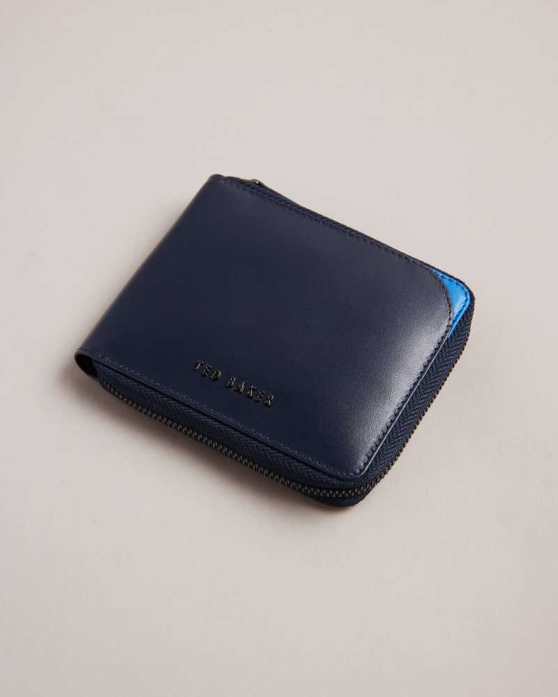 Navy Ted Baker Finnie Corner Detail Zip Around Wallet Wallets | US0001550