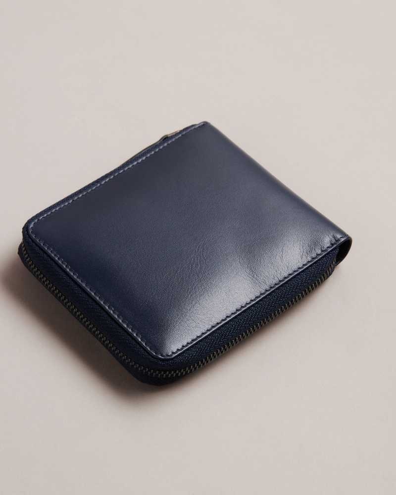 Navy Ted Baker Finnie Corner Detail Zip Around Wallet Wallets | US0001550