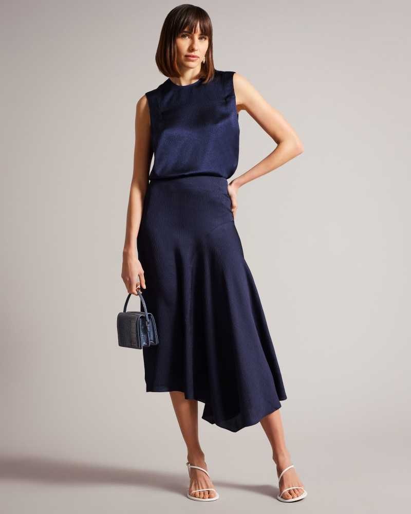 Navy Ted Baker Francic Hammered Satin Slip Skirt | US0000698