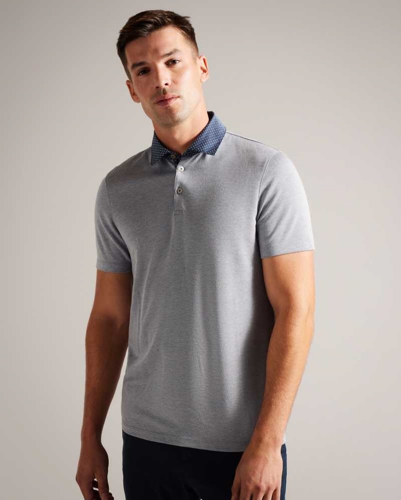 Navy Ted Baker Frend Short Sleeve Woven Collar Polo Shirt | US0000488