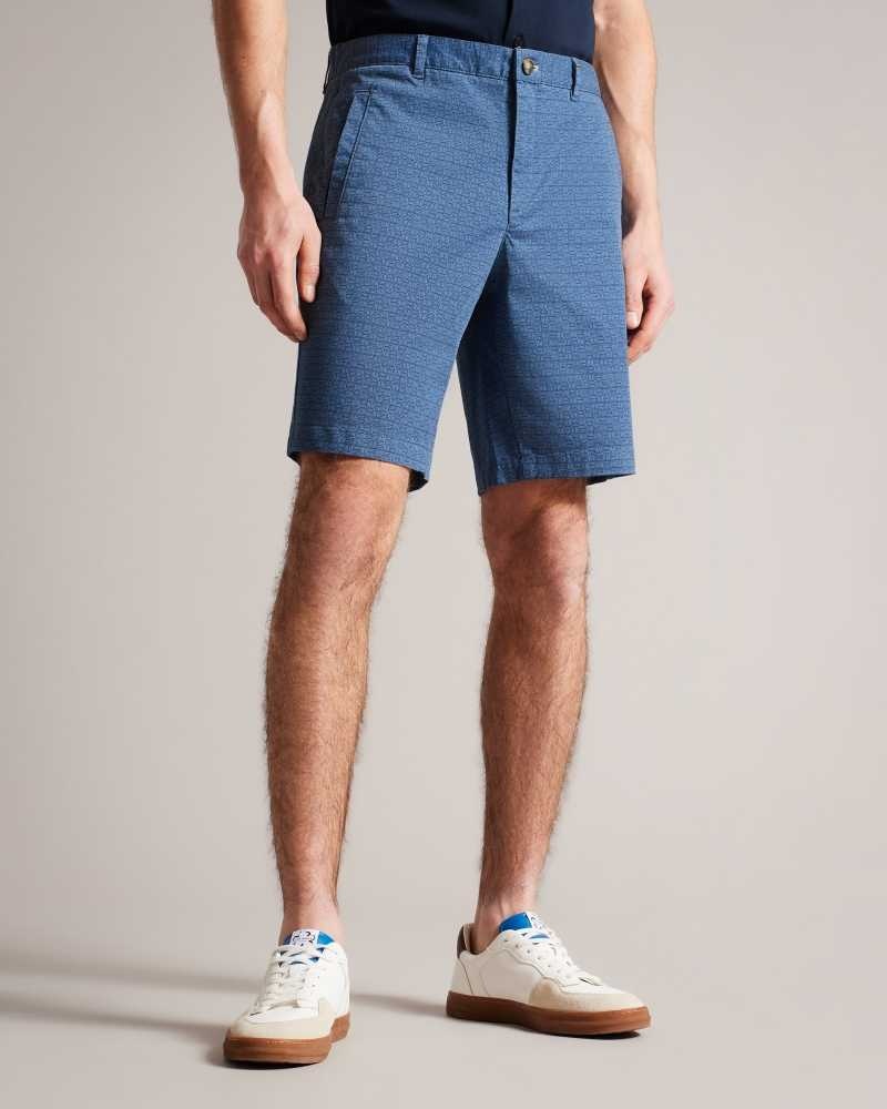 Navy Ted Baker Gomer Regular Fit Geometric Shorts | US0000683