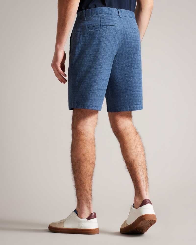 Navy Ted Baker Gomer Regular Fit Geometric Shorts | US0000683