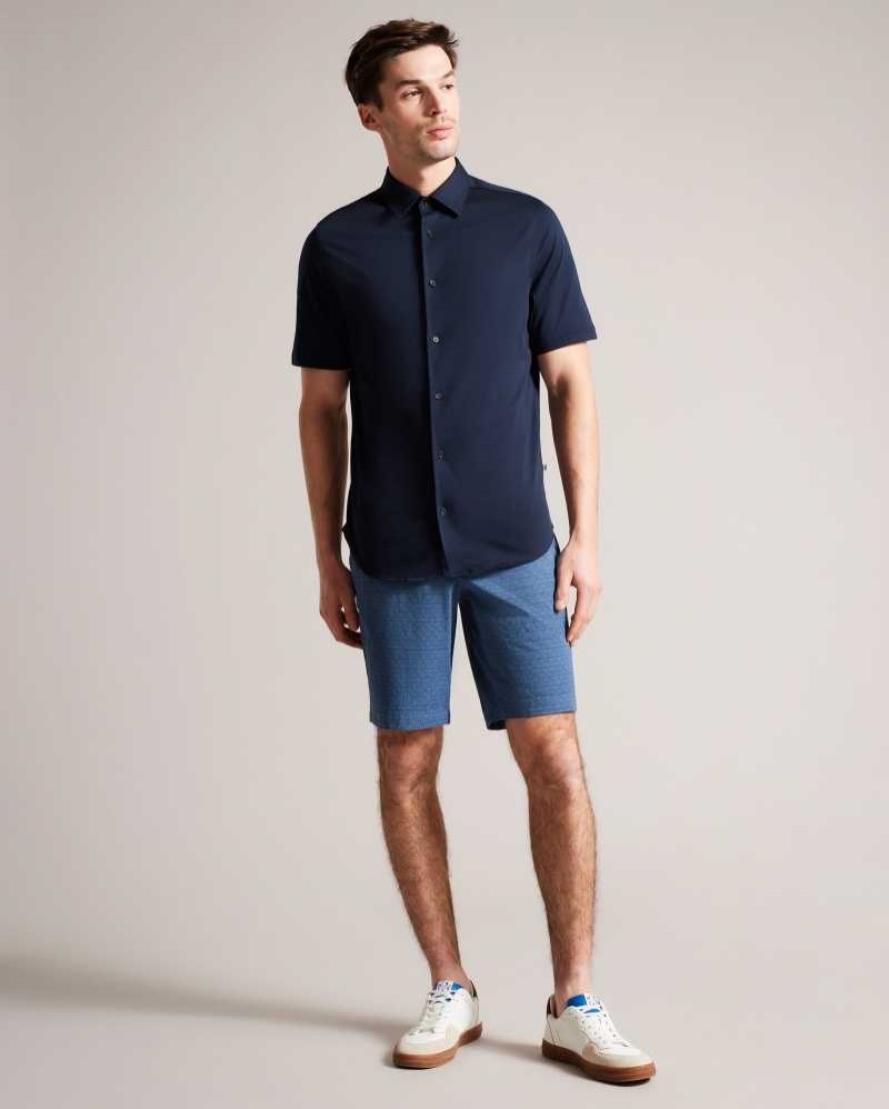 Navy Ted Baker Gomer Regular Fit Geometric Shorts | US0000683