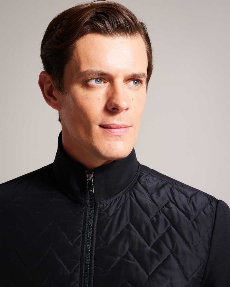 Navy Ted Baker Hamste Long Sleeve Quilted Front Jacket Jackets | US0000239