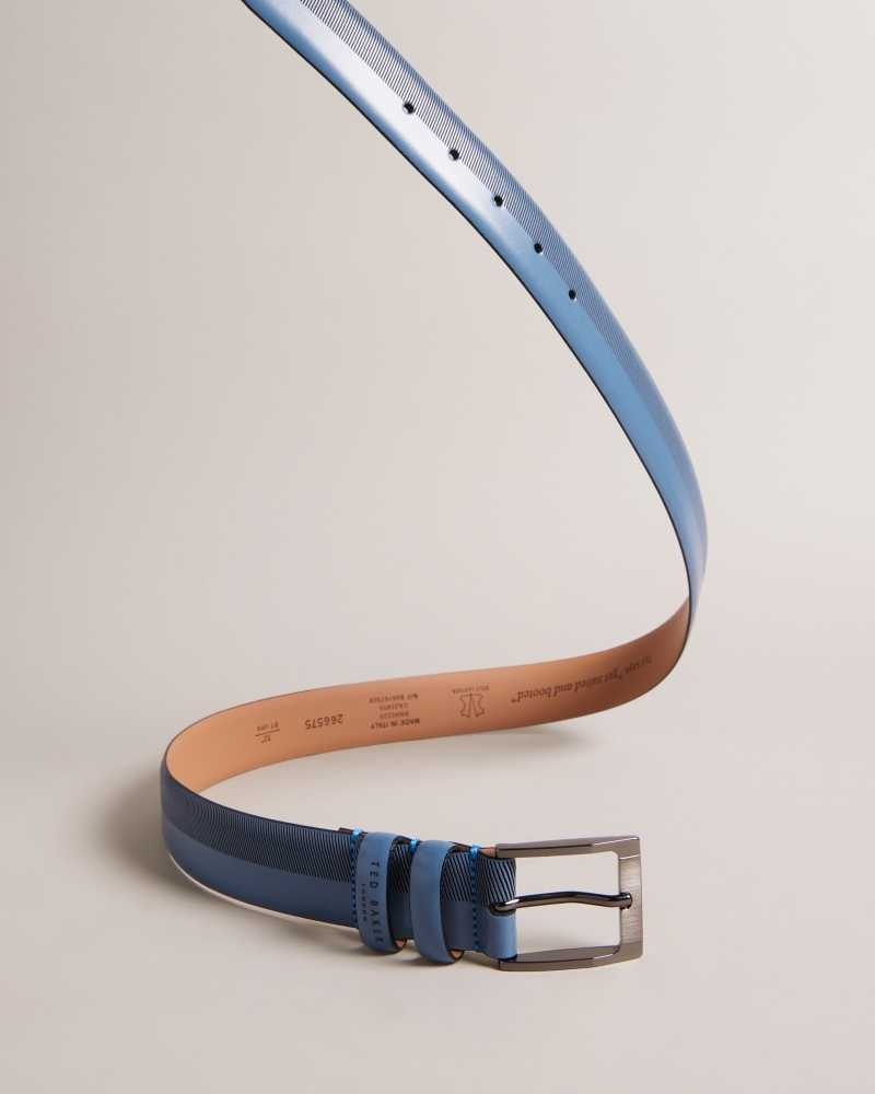 Navy Ted Baker Harvii Etched Leather Belt | US0001622