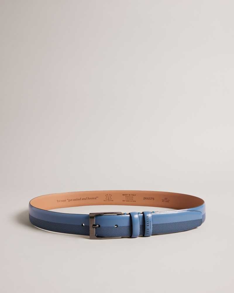 Navy Ted Baker Harvii Etched Leather Belt | US0001622