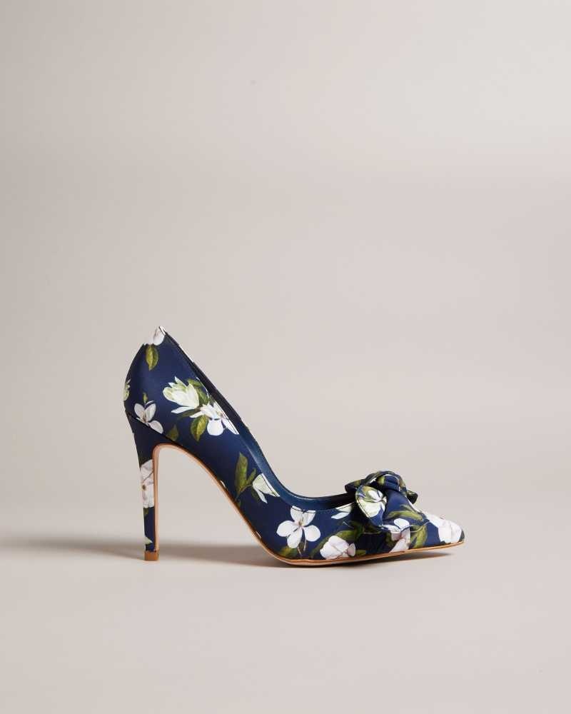 Navy Ted Baker Hyra Floral Bow Court Heels | US0002100