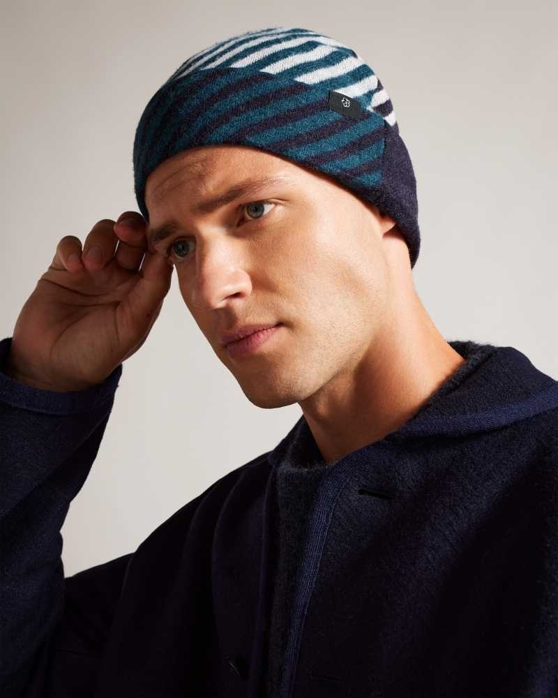 Navy Ted Baker Inferne Knitted House Check Hat Hats | US0001727