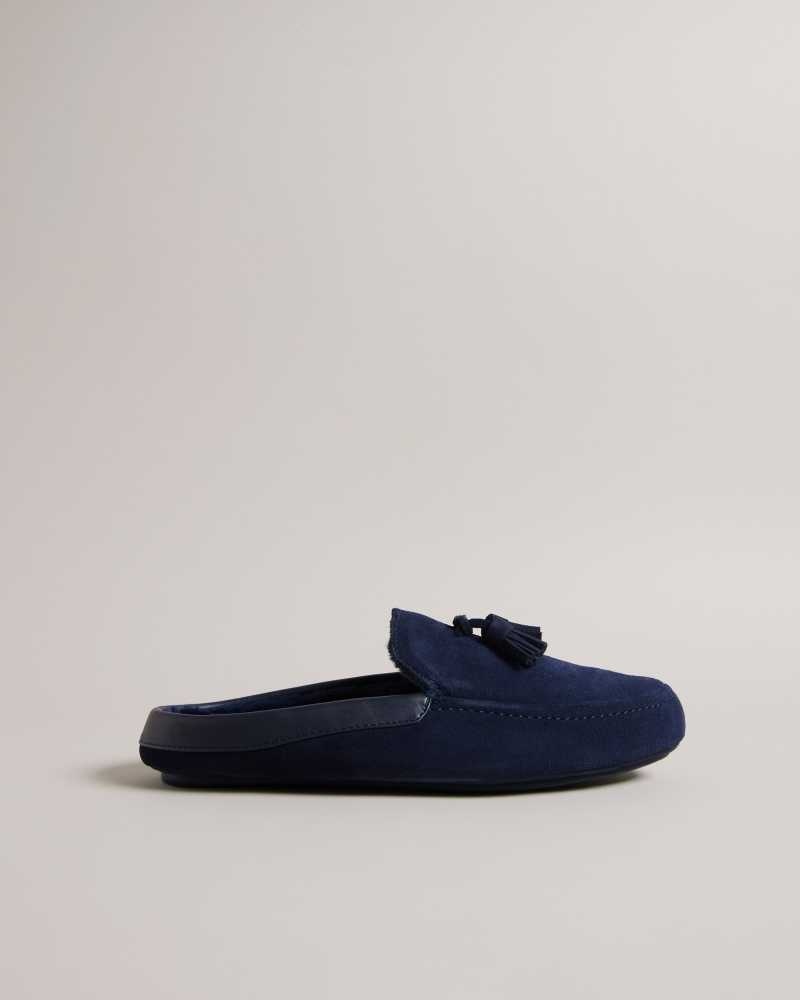 Navy Ted Baker Iordan Suede Tassel Mule Slippers | US0002167