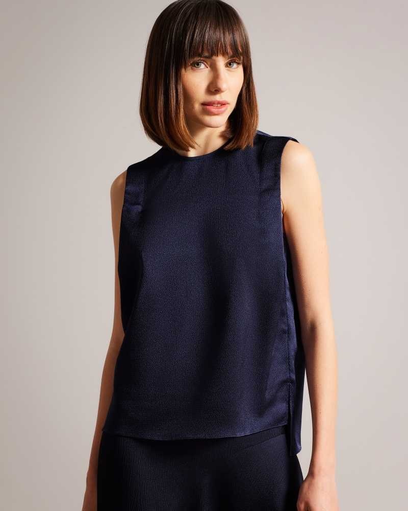 Navy Ted Baker Jamihla Sleeveless Hammered Satin Top | US0001008