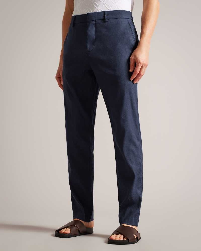 Navy Ted Baker Kimmel Linen Blend Elasticated Trousers | US0001139