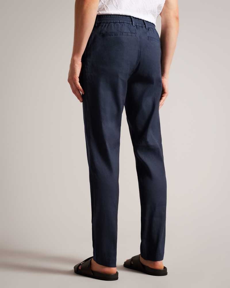 Navy Ted Baker Kimmel Linen Blend Elasticated Trousers | US0001139