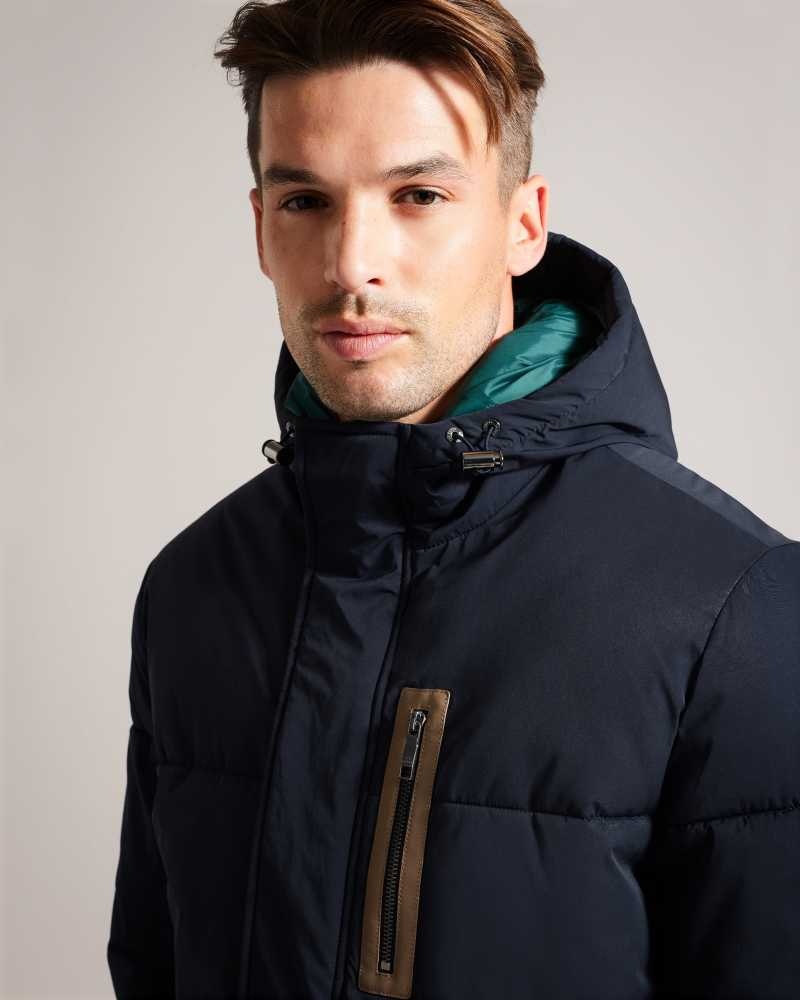 Navy Ted Baker Kinmont Hooded Puffer Jacket Jackets | US0000261