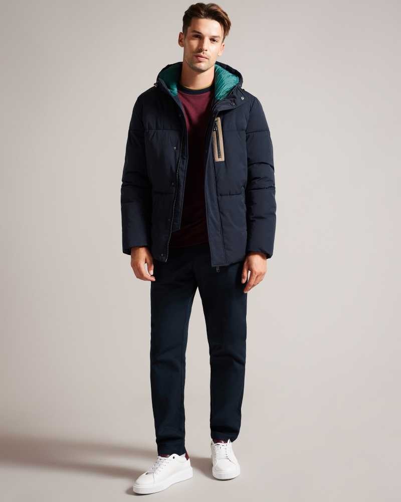 Navy Ted Baker Kinmont Hooded Puffer Jacket Jackets | US0000261