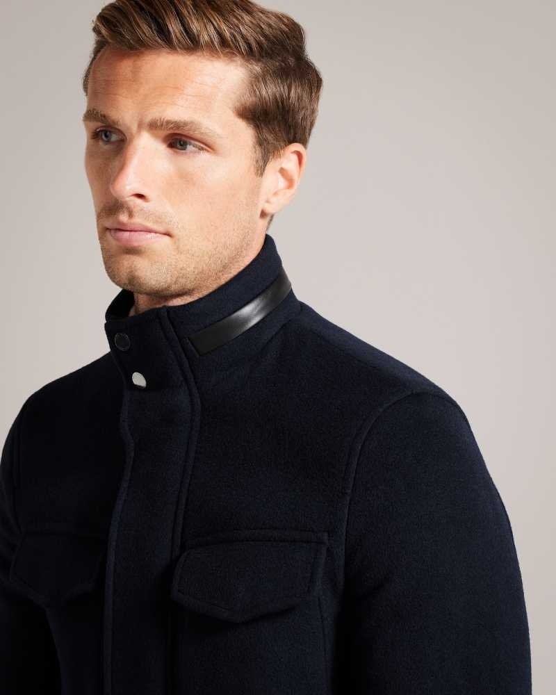 Navy Ted Baker Knowl Wool Funnel Neck Field Jacket Jackets | US0000276