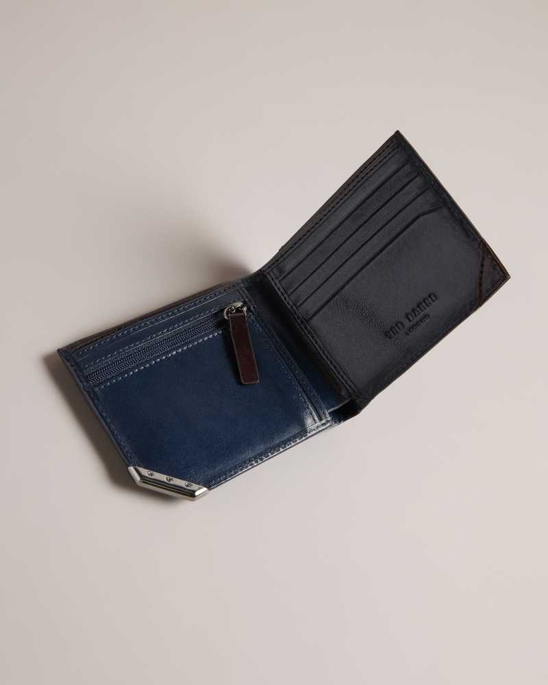 Navy Ted Baker Kornerr Metal Corner Bifold Coin Wallet Wallets | US0001539