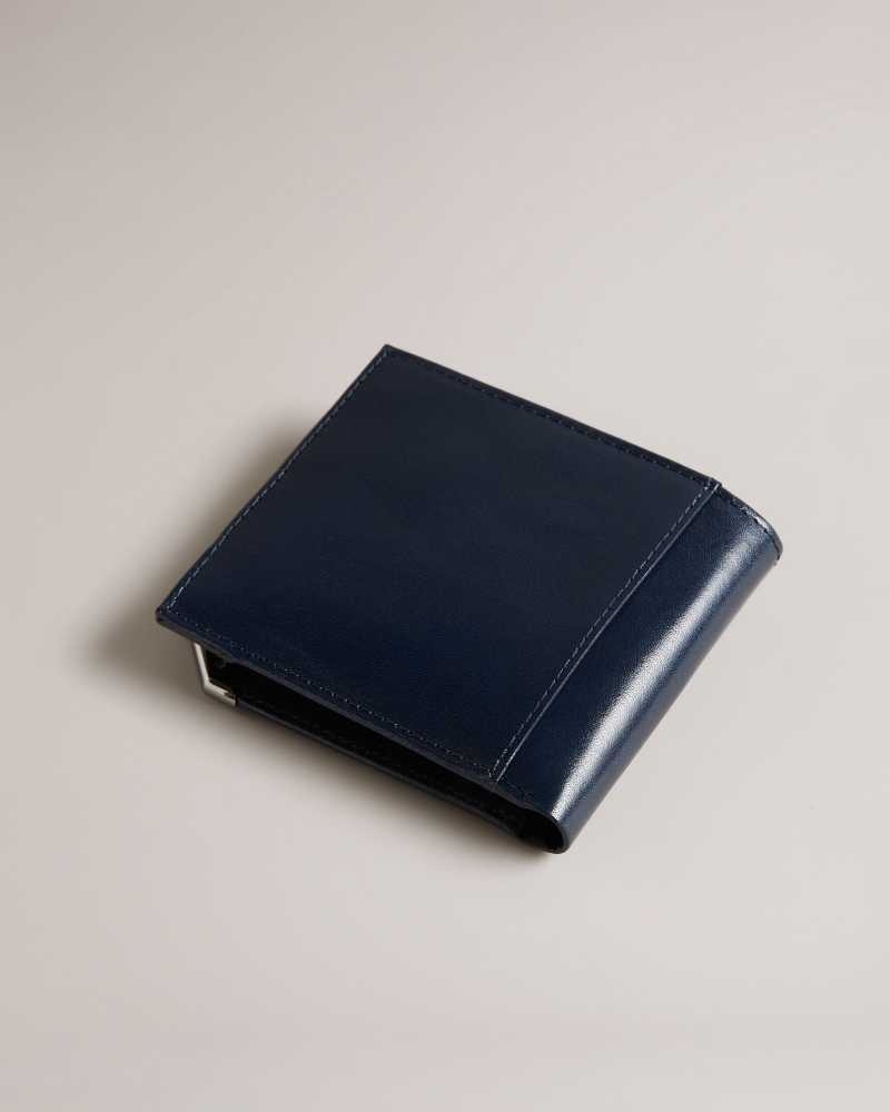 Navy Ted Baker Kornerr Metal Corner Bifold Coin Wallet Wallets | US0001539