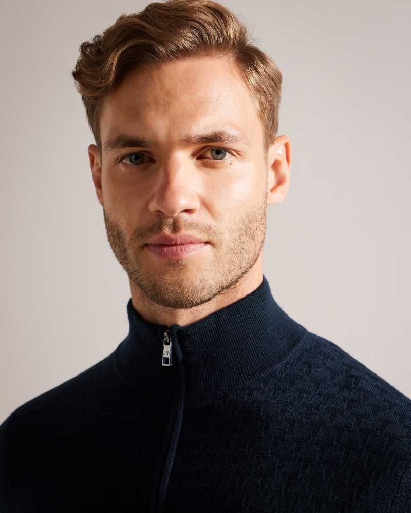 Navy Ted Baker Kurnle Long Sleeve T Knit Funnel Neck Jumper | US0000403