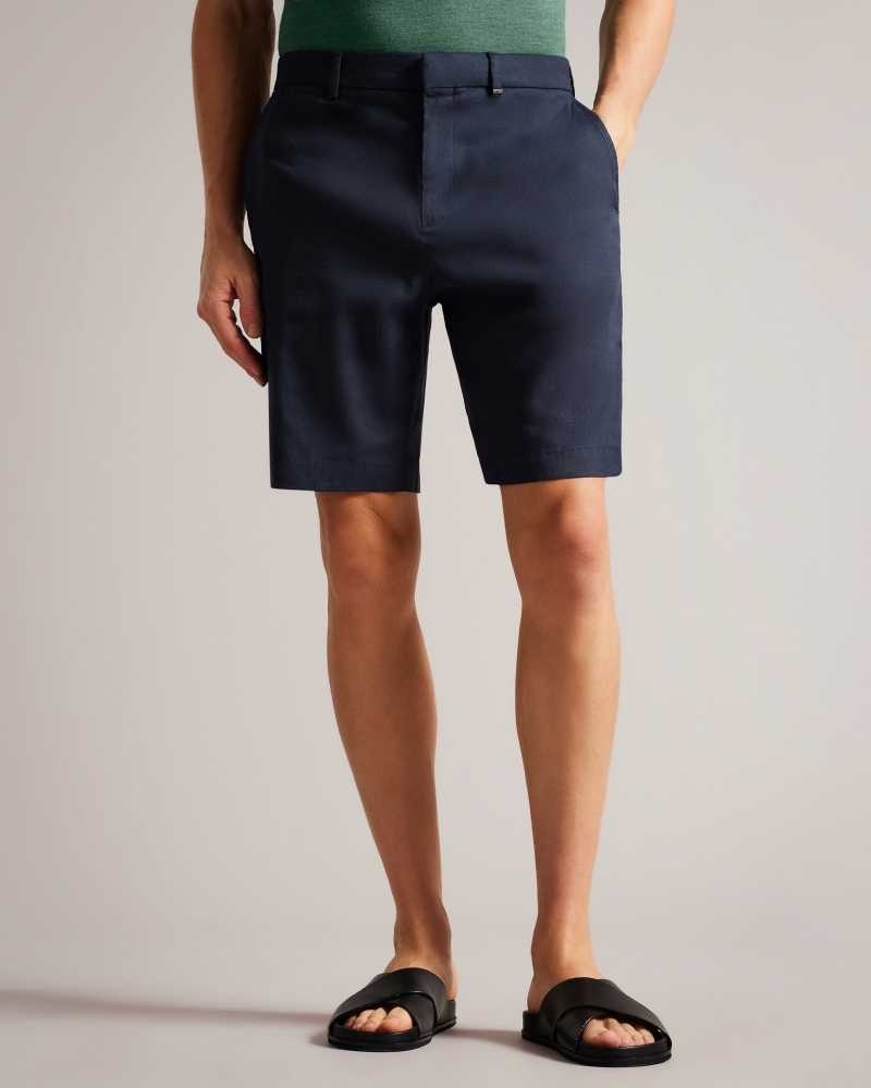 Navy Ted Baker Leder Linen Blend Half Elasticated Shorts | US0000662