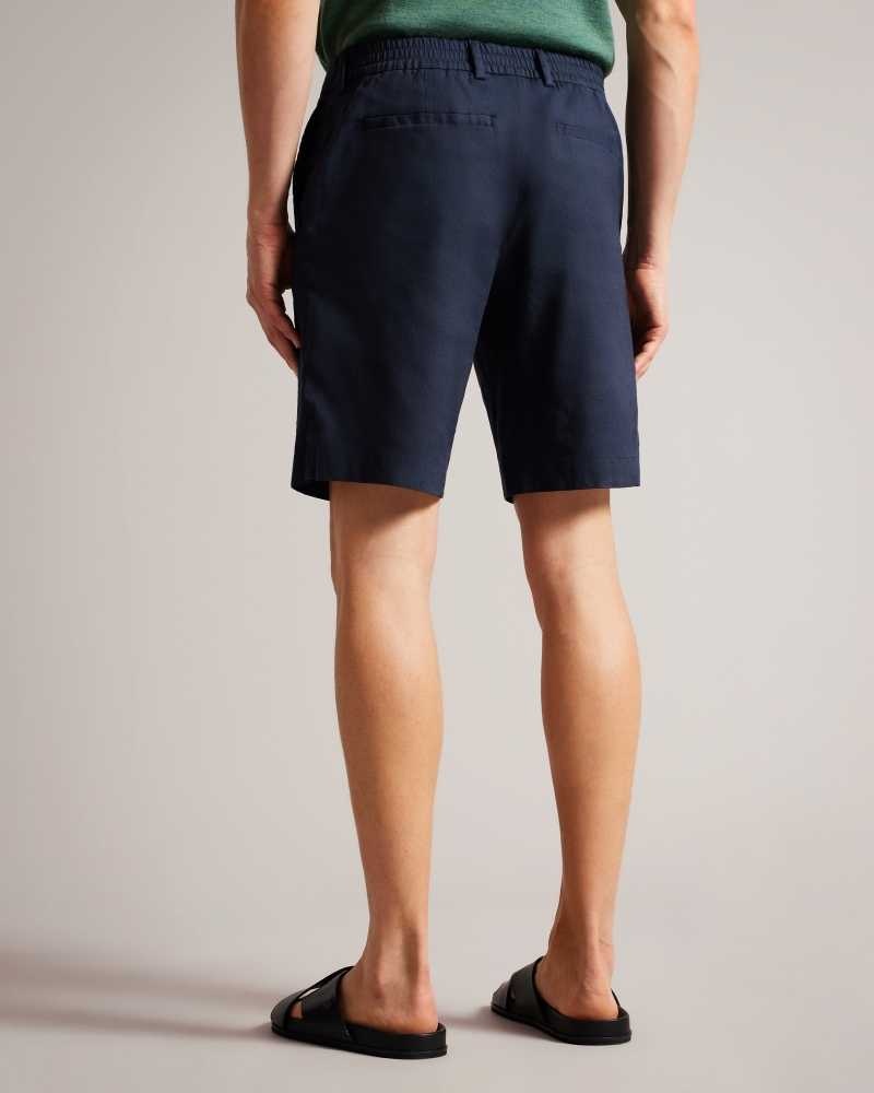 Navy Ted Baker Leder Linen Blend Half Elasticated Shorts | US0000662