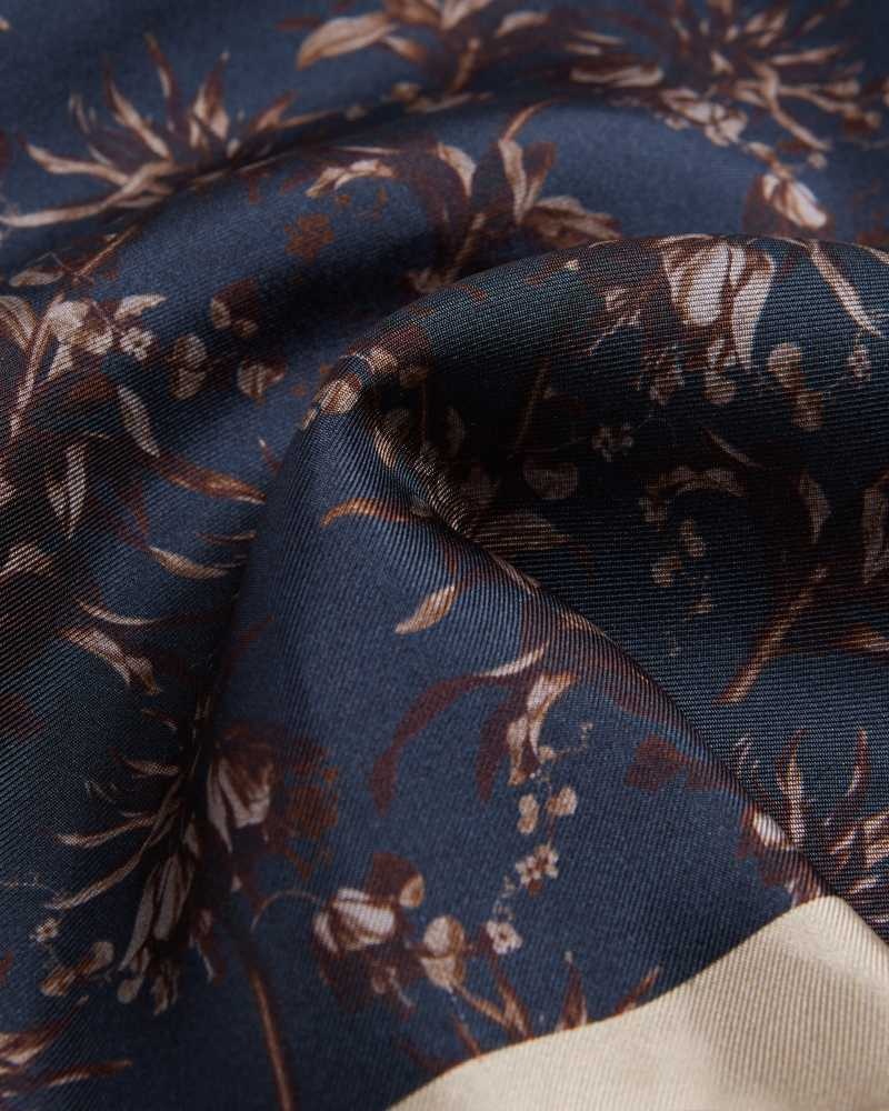 Navy Ted Baker Leefpok Silk Floral Pocket Square | US0002005