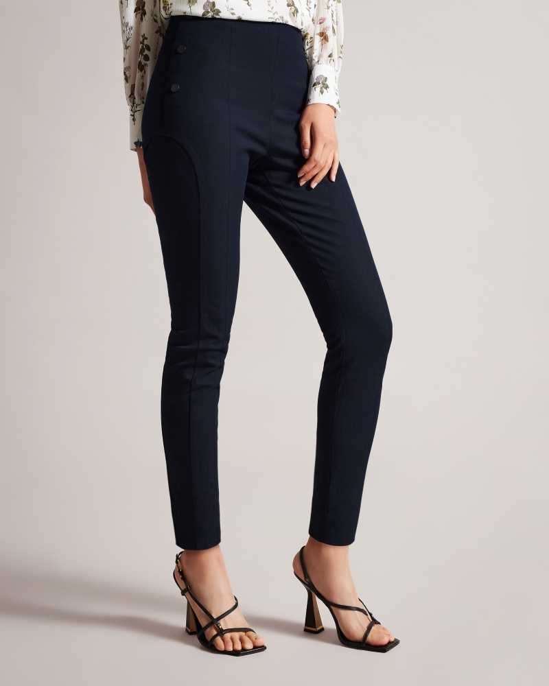 Navy Ted Baker Liroi High Waisted Trousers With Faux Poppers | US0001142