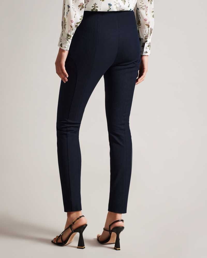 Navy Ted Baker Liroi High Waisted Trousers With Faux Poppers | US0001142