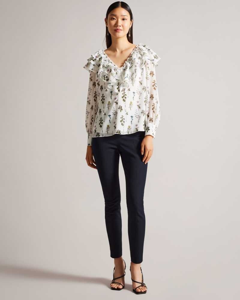 Navy Ted Baker Liroi High Waisted Trousers With Faux Poppers | US0001142